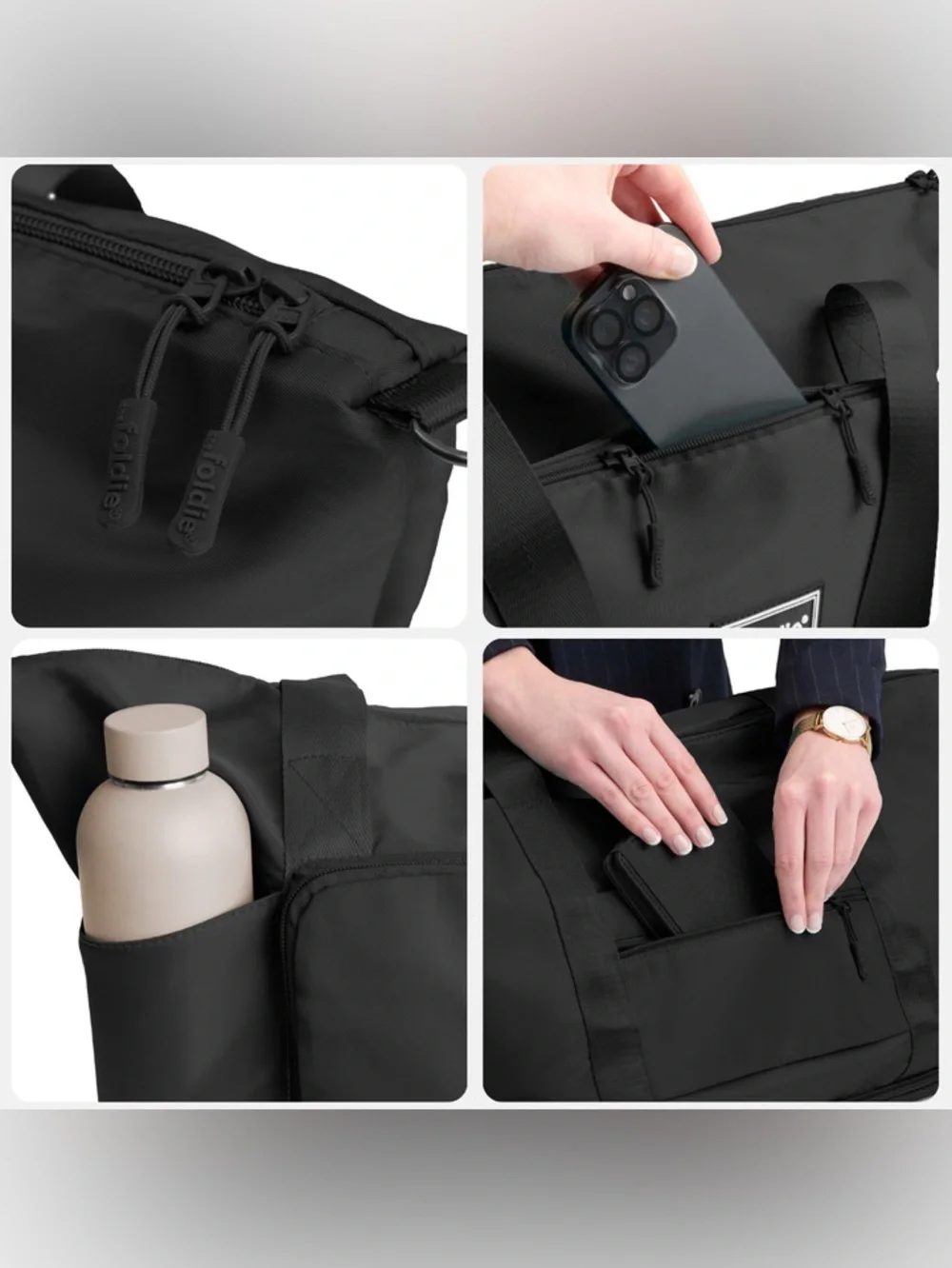 NWT $79 The Foldie Black Travel Bag